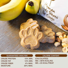 Paw-shaped dog treats with nutrition and analysis panel at the bottom