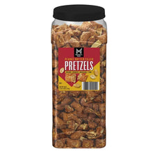 Peanut butter filled pretzels jar with front label and black cap