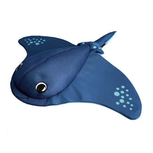 Blue stingray pool float with round eye and light dot patterns on wings