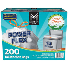 Member's Mark Power Flex 13-Gallon Tall Kitchen Trash Bags, Fresh Scent, 200 ct. - USA MEGA SHOP