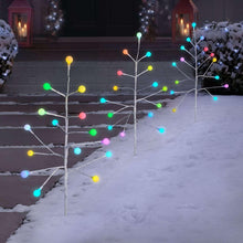 Set of 3 pre-lit pathway trees with white branches and multicolor LED globes