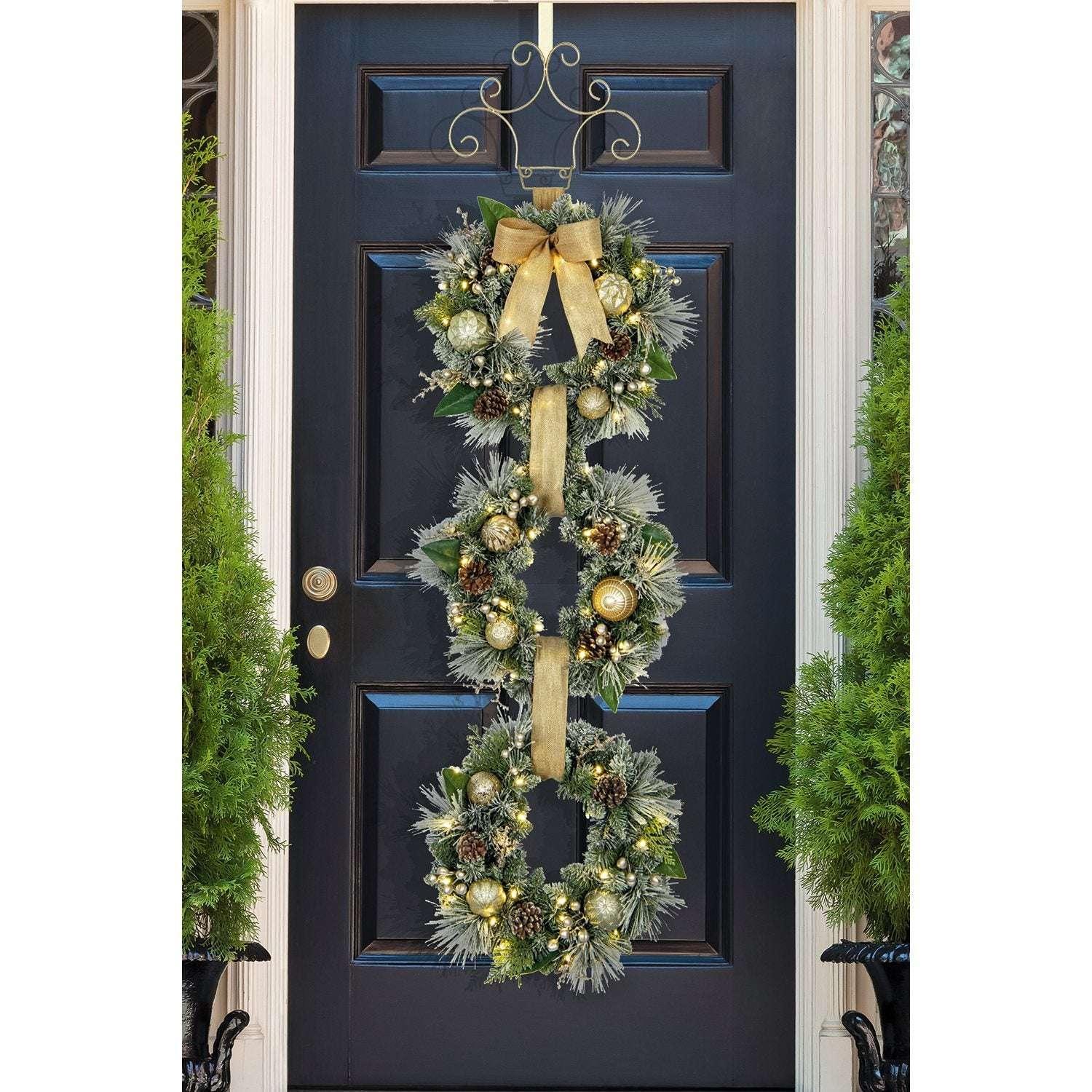 Member's Mark Pre-Lit Flocked Three Wreath Door Hanger - USA MEGA SHOP