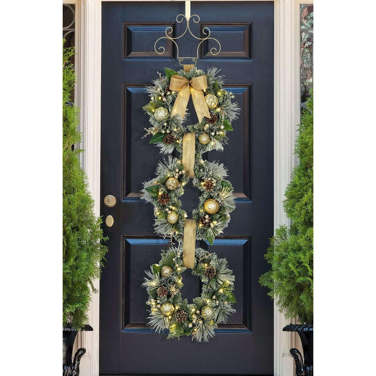 Member's Mark Pre-Lit Flocked Three Wreath Door Hanger - USA MEGA SHOP