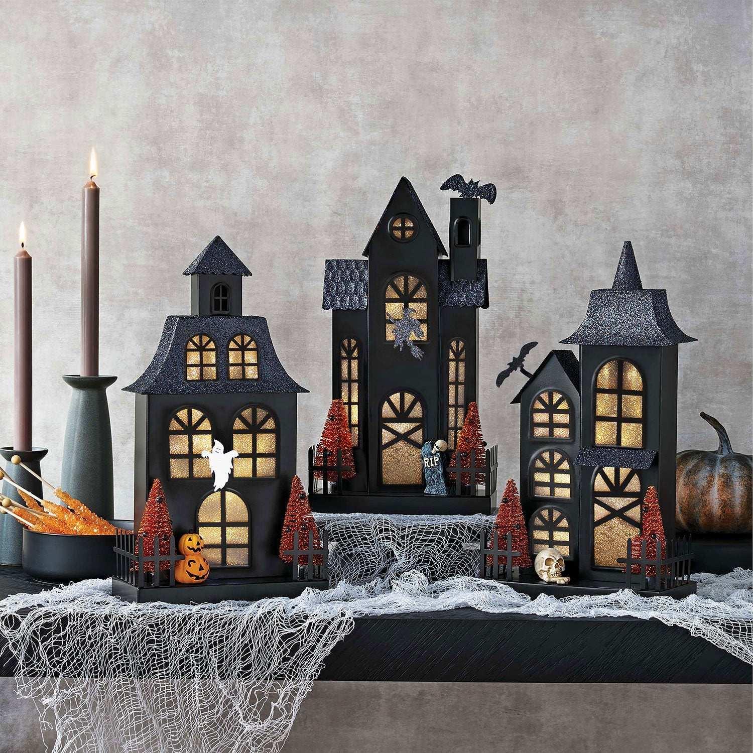Member's Mark Pre-Lit Metal Halloween Houses, Set of 3 - USA MEGA SHOP