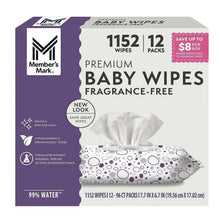 Member's Mark premium baby wipes pack, fragrance-free, 12 packs, 1152 wipes