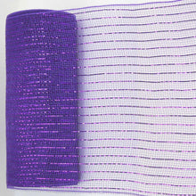 Purple mesh ribbon roll with sparkly crosshatch grid and horizontal glitter lines.
