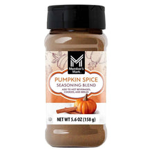 Pumpkin spice seasoning blend jar with black lid and orange label.