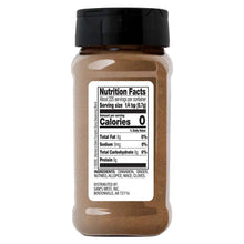 Seasoning blend jar with black cap and nutrition facts sticker on label.