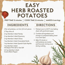 Package label reading Easy Herb Roasted Potatoes with ingredients and directions