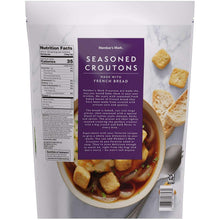 Seasoned croutons pouch back with serving bowl and cubed croutons, 32 oz