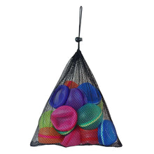 Mesh storage bag holding multicolor reusable water balloons