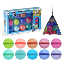 Reusable self-sealing water balloon set with mesh storage bag, 20 pieces