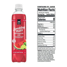 Sparkling water bottle, watermelon lime flavor, 0 calories, 0 sugar.