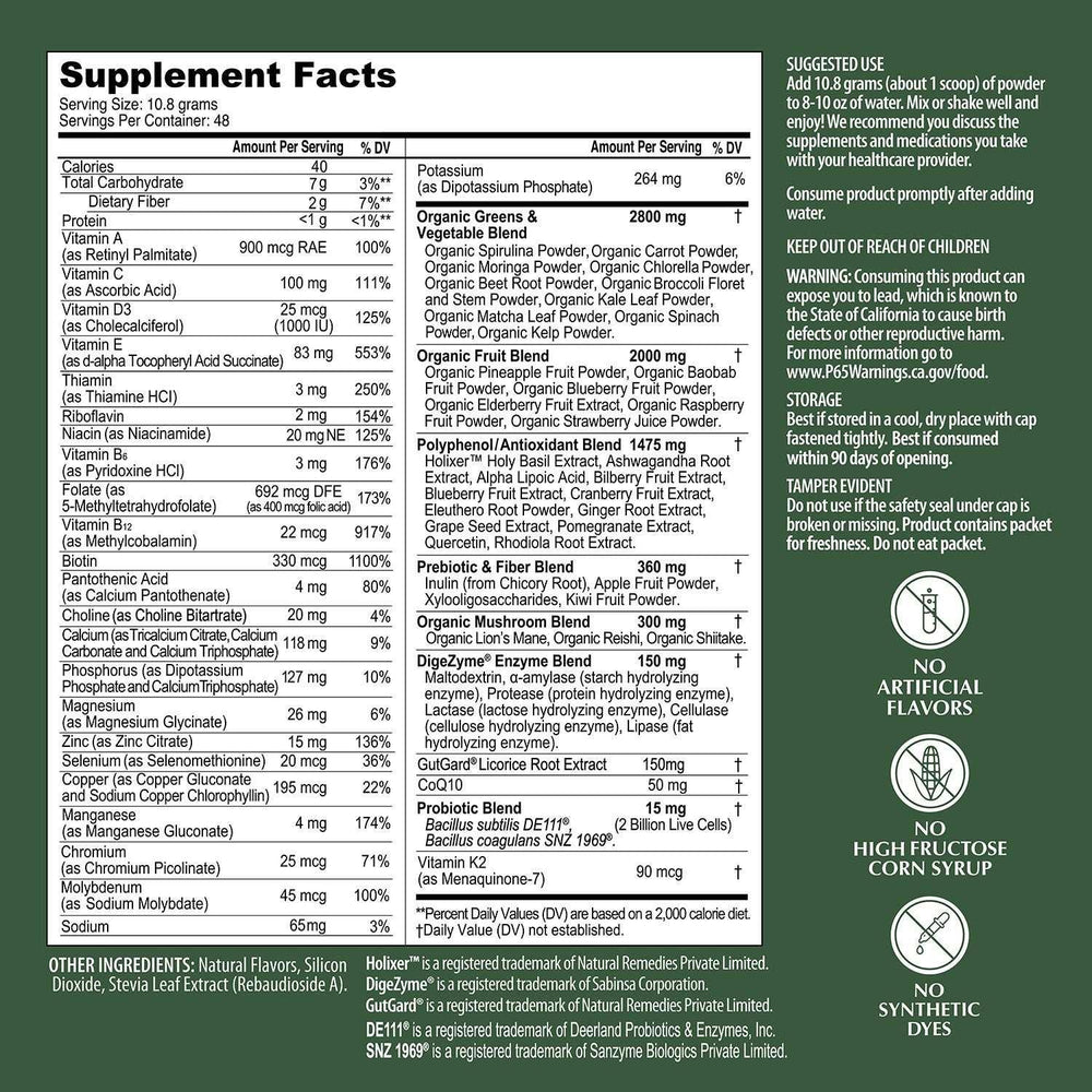 Member's Mark Super Greens Powder, Tropical Flavor, 18.28 Ounces, 48 Servings - USA MEGA SHOP