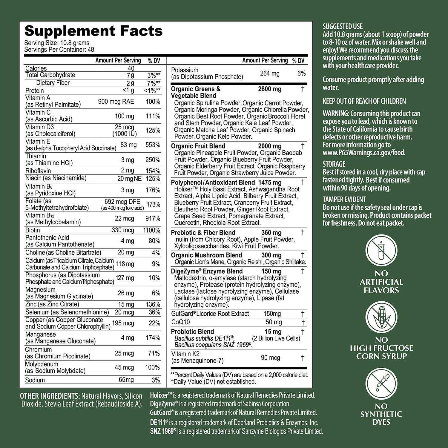 Member’s Mark Super Greens Powder, Tropical Flavor, 18.28 oz, 48 Servings