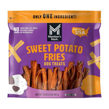 Member's Mark sweet potato fries dog treats pouch with assorted fry pieces illustration