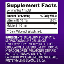 Supplement Facts label for vitamin B6 and melatonin 10 mg, serving size 1 tablet