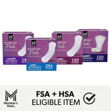 Stacked long pads boxes with badge indicating FSA and HSA eligibility