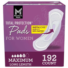 Maximum long pads package with contoured absorbent pad graphic, 192 count