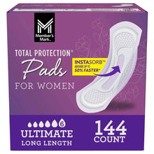 Disposable long absorbent pads for women in purple package, with pad illustration