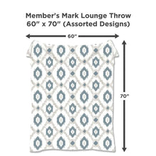 Lounge throw size chart showing 60 x 70 inches