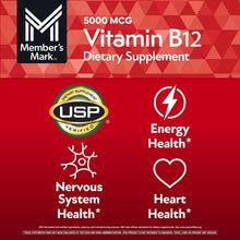 Vitamin B12 dietary supplement label showing USP Verified and nutrient support icons.