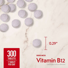 Vitamin B12 quick-dissolve tablets info, 5000 mcg per tablet, 300 tablets.