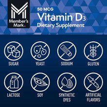 Vitamin D3 dietary supplement icons for sugar, yeast, sodium, and gluten