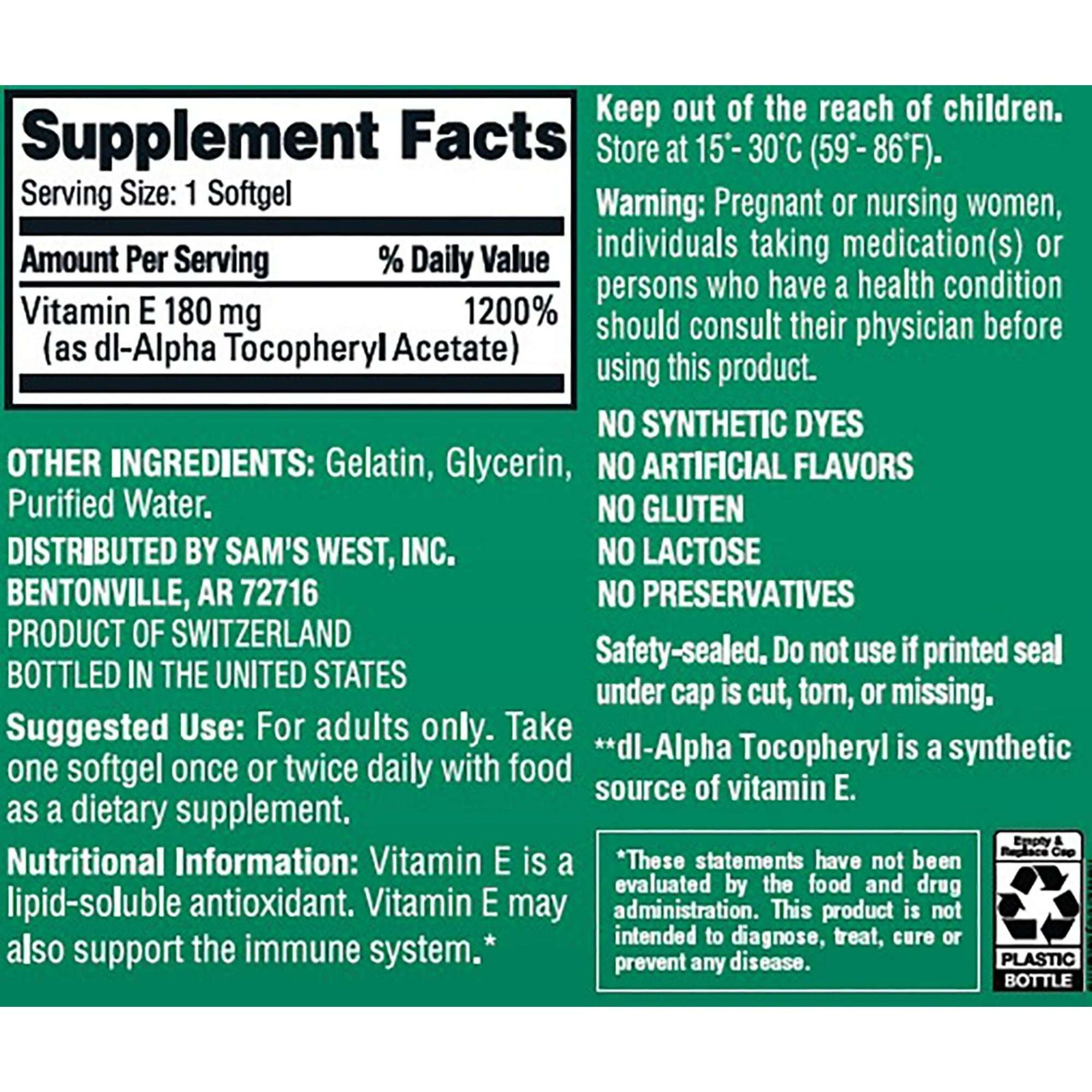 Member's Mark Vitamin E Softgels, 180 mg, 500 ct.