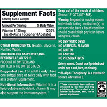 Vitamin E supplement facts label panel on bottle packaging