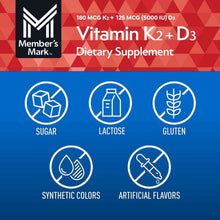 Vitamin K2 + D3 supplement label showing icons for sugar, lactose, and gluten
