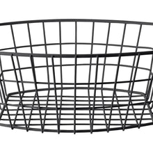 Black wire basket frame with curved rim and vertical grid, part of a 3-tier stand