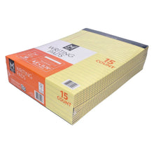 15-count legal writing pad box with canary yellow pads and orange detail panel