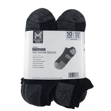 10-pack no-show athletic socks in black, packaged