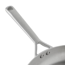 Stainless steel skillet handle with two rivets and integrated grip
