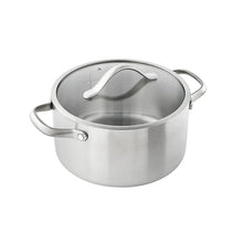 Covered stainless stockpot with domed lid and side handles