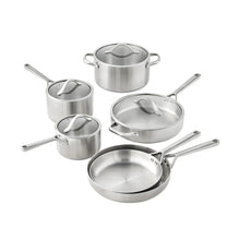 Stainless steel cookware set with lids and long handles