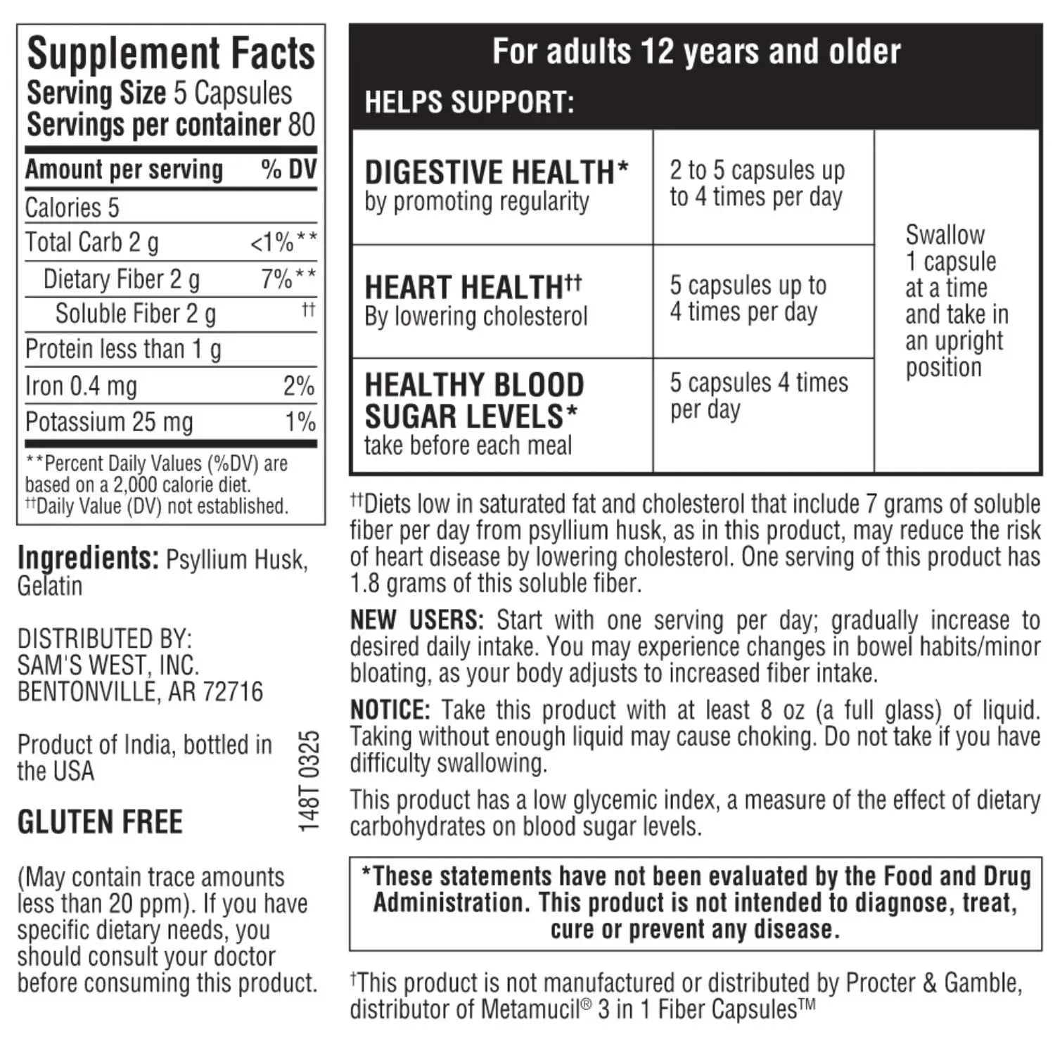 Member's Mark 100% Psyllium Husk Fiber Capsules, 800 ct. - USA MEGA SHOP