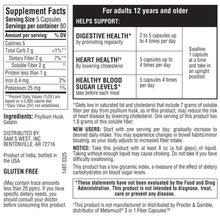 Supplement facts panel for psyllium fiber capsules with ingredients and directions