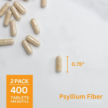 Psyllium fiber capsules with 0.75" size graphic and 2-pack 400 per bottle text