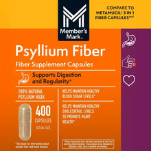 Psyllium fiber supplement capsules label close-up with orange background and icons