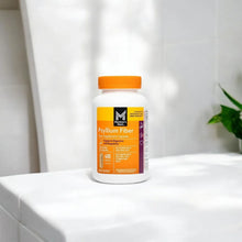 Psyllium fiber supplement capsules bottle with orange cap, front label facing forward