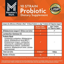 Probiotic dietary supplement label with 10 strain and USP verified badge
