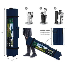 Blue instant canopy storage bag with gusseted straps and included carry items