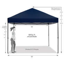 Blue instant canopy tent with 10 ft roof and four height-adjustable legs