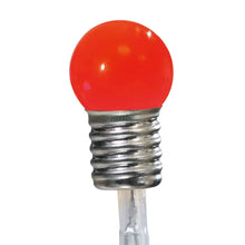 Frosted red LED berry bulb on a clear light cord