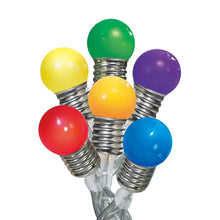 Multi-color LED berry bulbs with silver bases on clear light cords