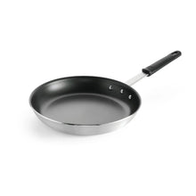 12 in nonstick restaurant fry pan with black handle and riveted cooking surface