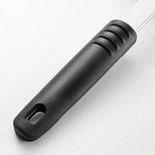 Black nonstick fry pan handle with hanging loop and ribbed grip section
