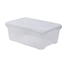 Clear plastic storage container with snap lid, rectangular, front view